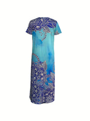 Vintage V Neck Maxi Dress Women's Clothing