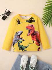 Dinosaur Print Boys Long Sleeve T shirt Lightweight Comfy Tops Kids Clothings