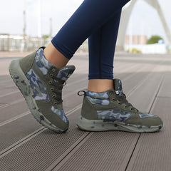 Women's Camo High Hiking Boots Non-slip Lace-up Outdoor Short Tube Boots
