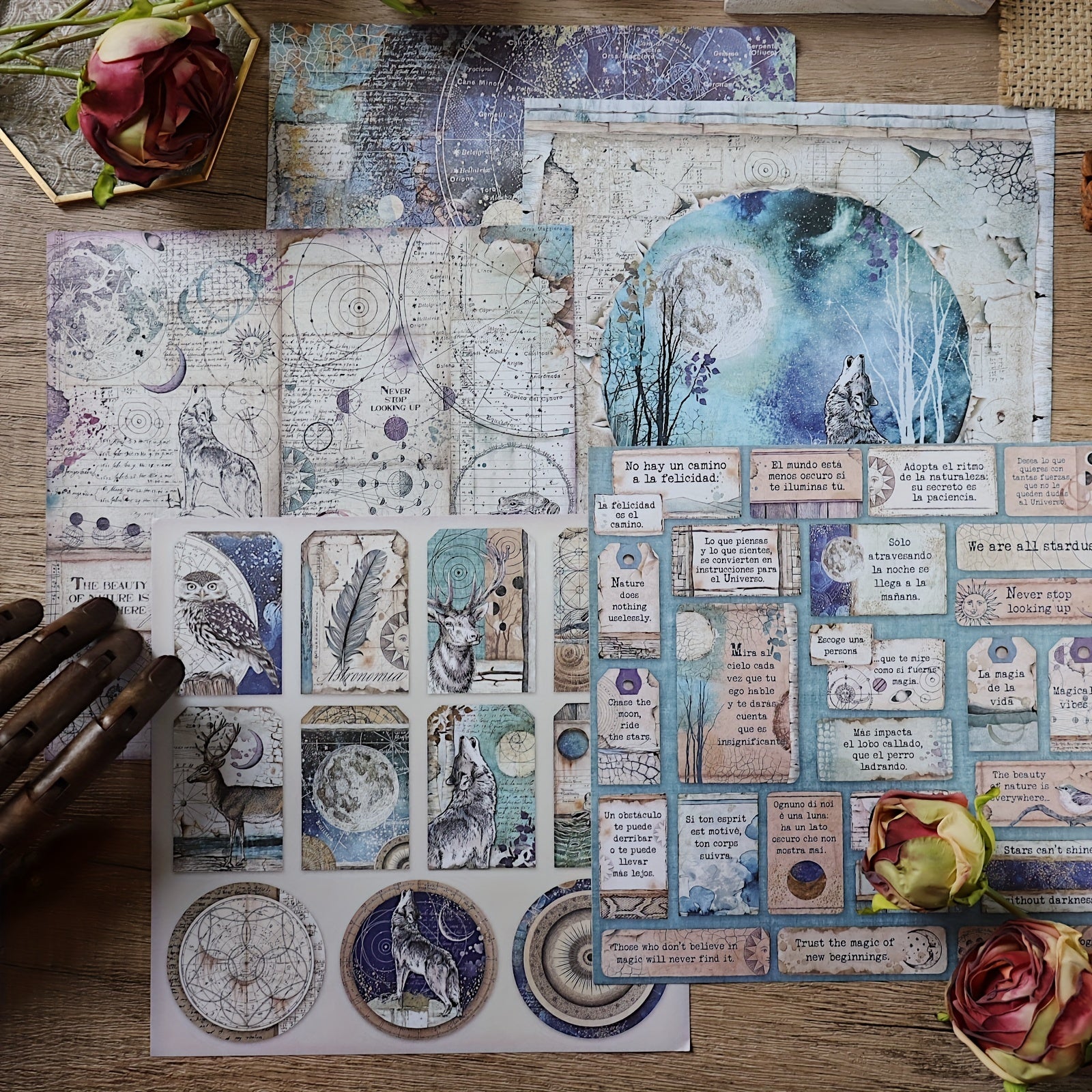 12pcs Starry Sky Animal Paper for DIY Decoration & Journaling