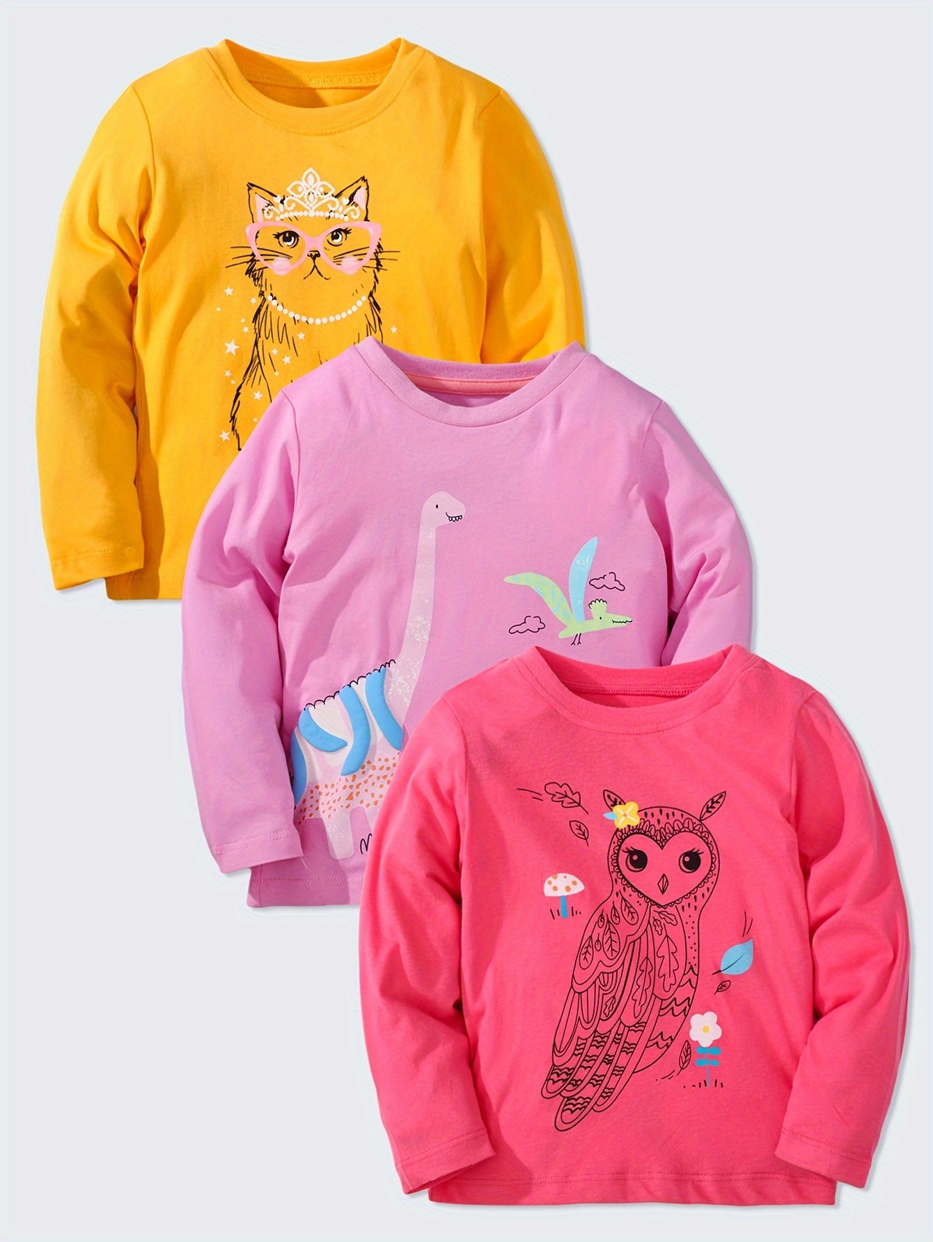 100% Cotton Girls 3pcs Long Sleeve T-Shirt Set Spring Fall Gift