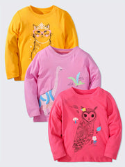 100% Cotton Girls 3pcs Long Sleeve T-Shirt Set Spring Fall Gift