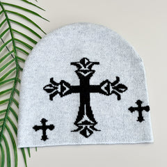Gothic Cross Jacquard Unisex Beanie Soft Knit Hat