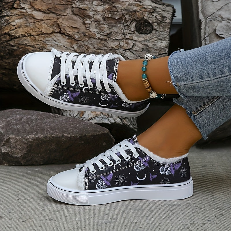 Women's Skull Print Canvas Shoes Low Top Halloween Shoes
