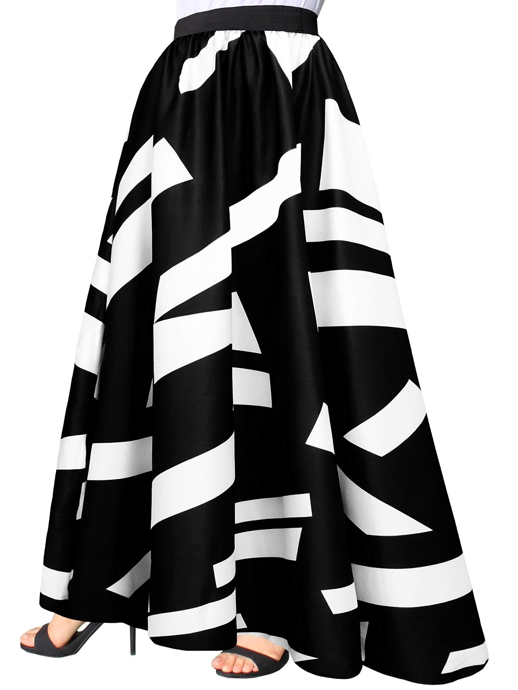 Women's Pleated Geo Print High Rise Maxi Skirt