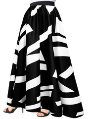 Women's Pleated Geo Print High Rise Maxi Skirt
