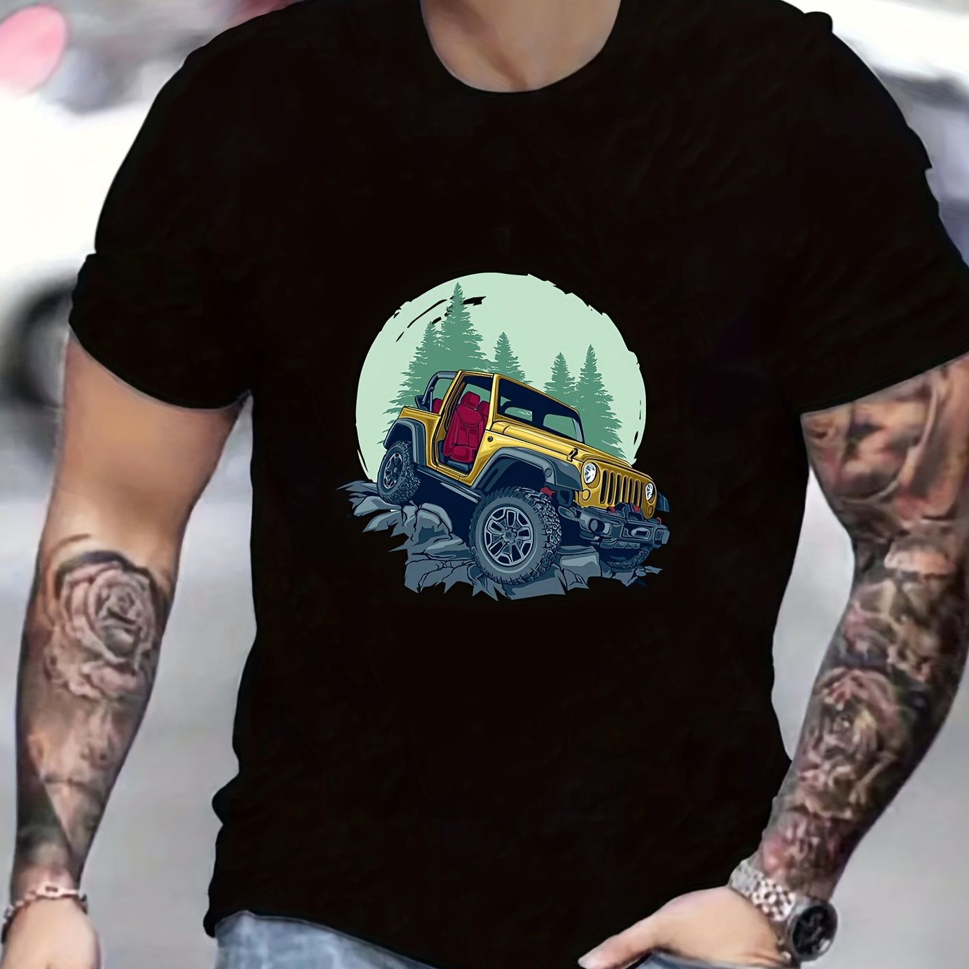 Car Print Men's Graphic Crew Neck Active T shirt Casual Comfy Tees