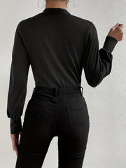 Plunging Surplice Neck Solid Bodysuit Long Sleeve Women's Clothing