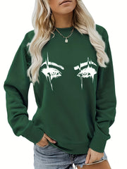 Eye Print Sweatshirt Long Sleeve Crew Neck Women's Clothing