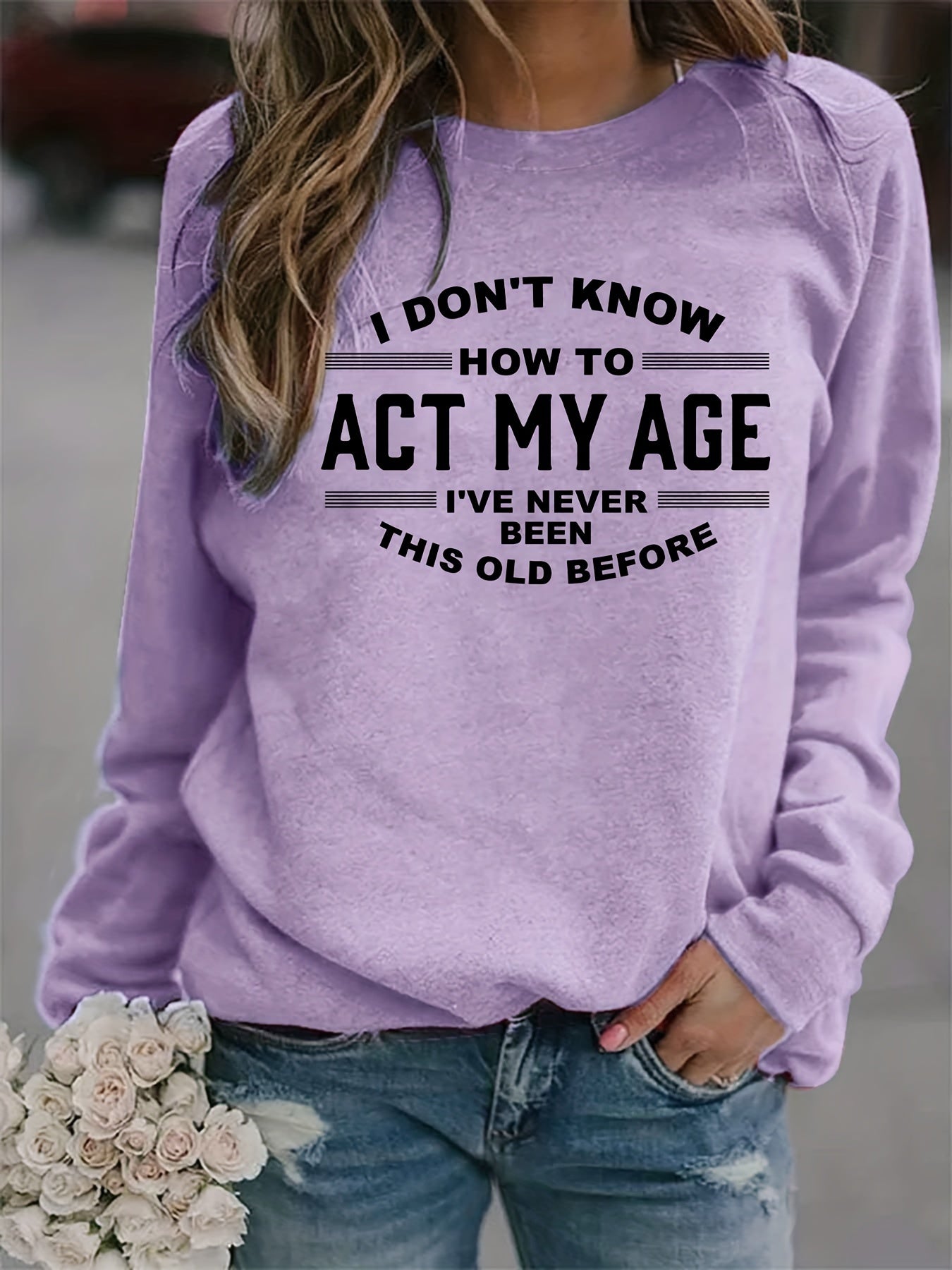 Letter Print Sweatshirt Crew Neck Long Sleeve Casual Women's Clothing
