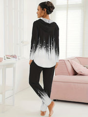 Graphic Print Zipper Hoodie & Pants Outfits Set
