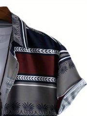 Block Print Men s Casual Short Sleeve Shirt for Summer Vacation