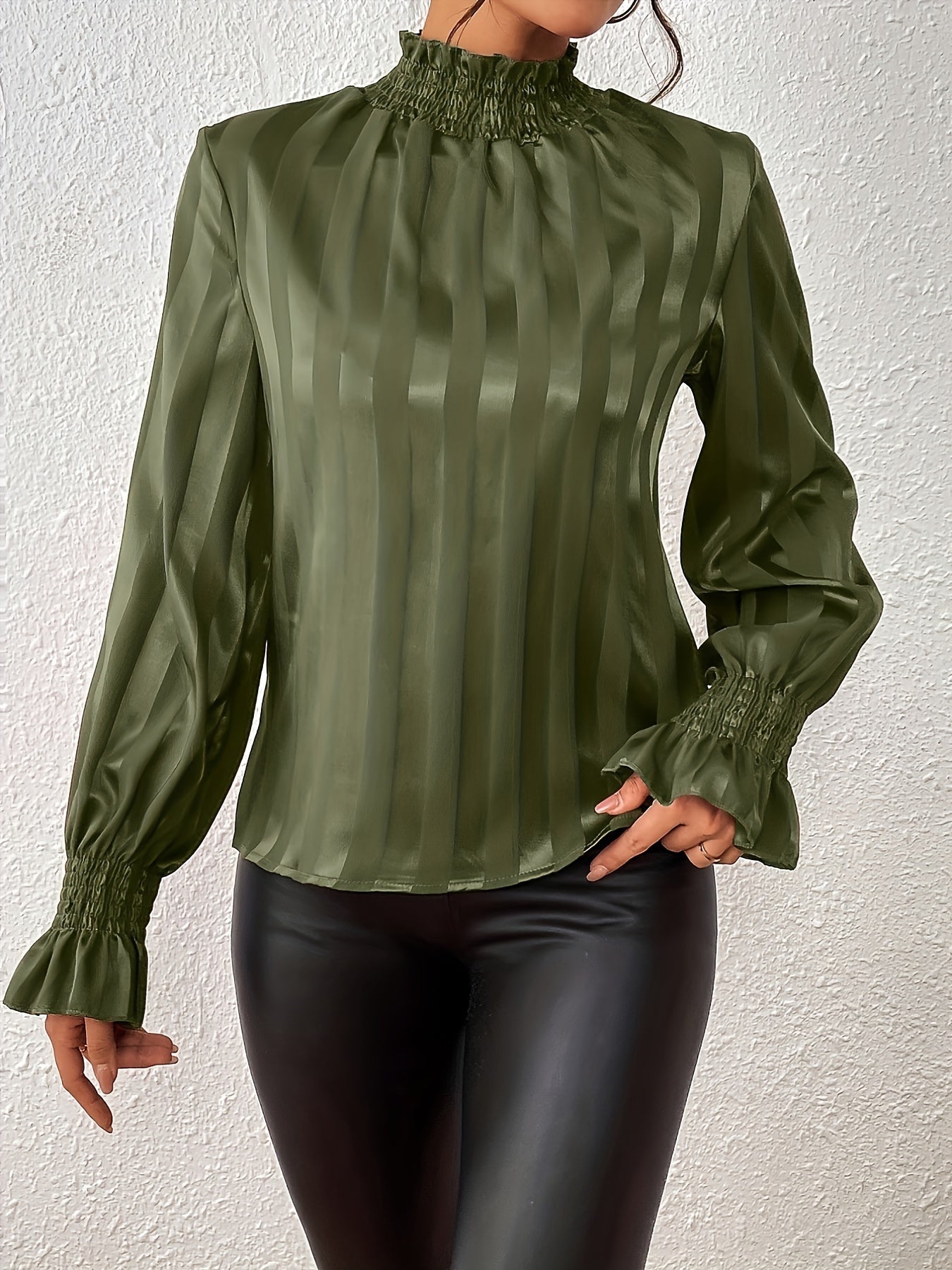 Solid Satin Flounce Sleeve Blouse