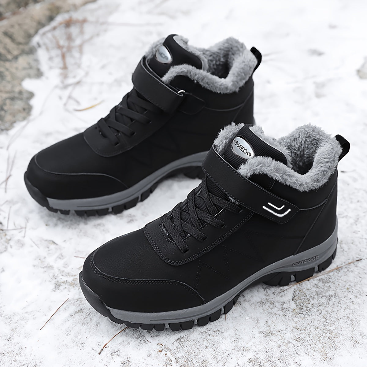 Men's Snow Boots Hook Loop Fastener Warm Fleece Plush Comfy Ankle Boots