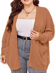 Solid Long Sleeve Open Front Cardigan With Pockets
