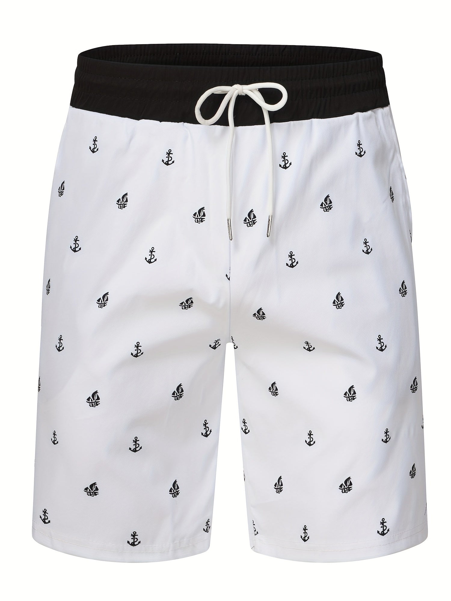 Anchor Print Active Shorts Men's Casual Stretch Pocket Shorts