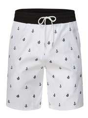 Anchor Print Active Shorts Men's Casual Stretch Pocket Shorts