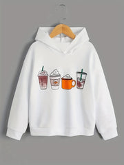 Boy's Coffee Print Hoodie Long Sleeve Top