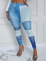 Denim Print Skinny Leggings Long Length Casual Pants Women's Clothing