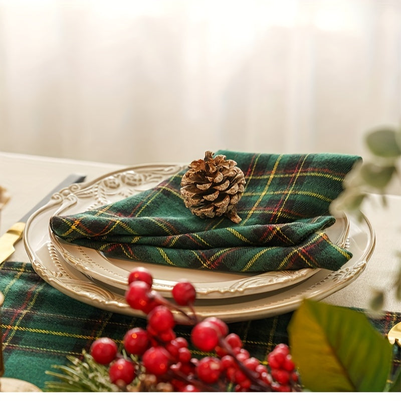 Christmas Green Yellow Plaid Table Runner Home Restaurant Hotel Mat