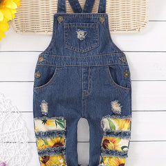 Baby Girls Sunflower Pattern Denim Overalls