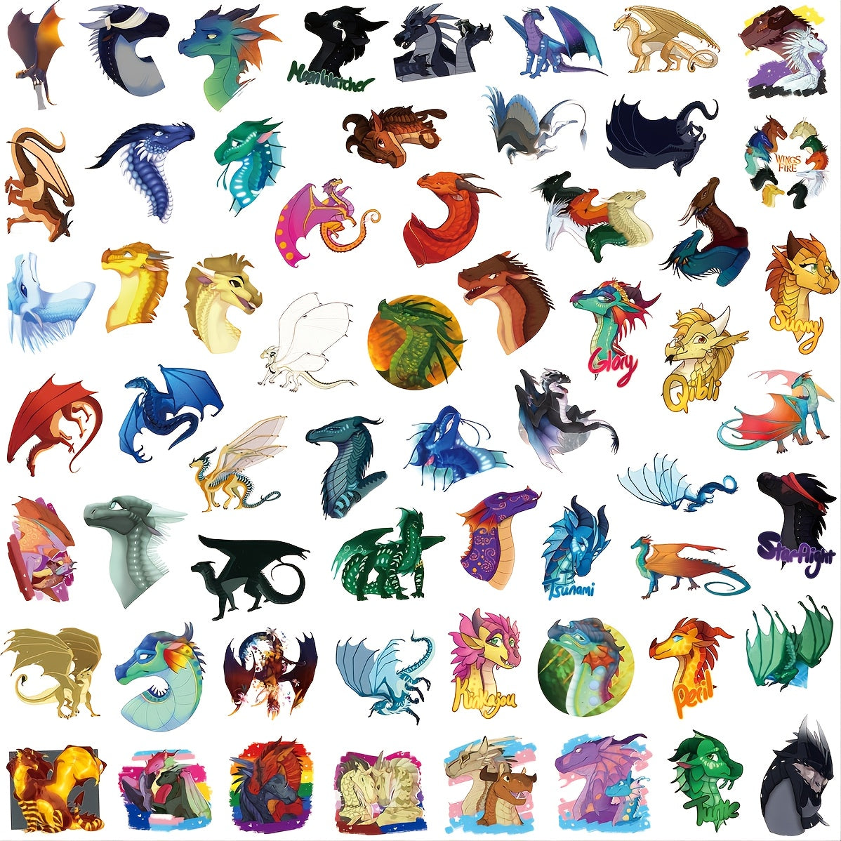 60pcs Winged Dragon Cartoon Waterproof Stickers Pack