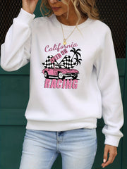 California Racing Print Crew Neck Sweatshirt for Women