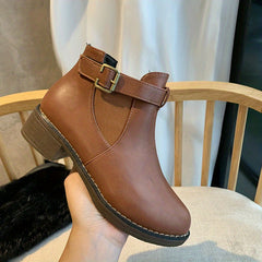 Women's Buckle Strap Ankle Boots Chunky Heel