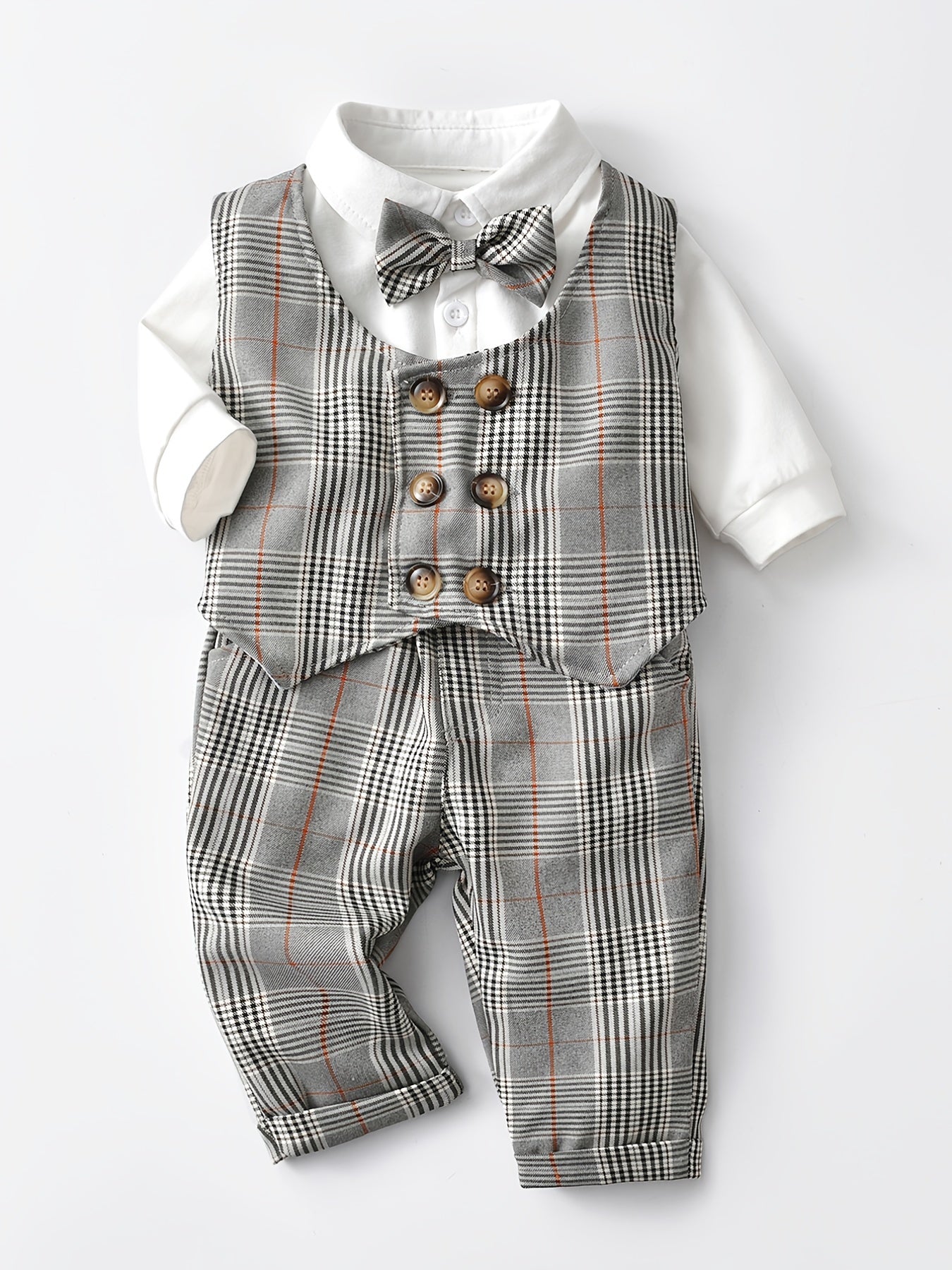 Baby Boys Gentleman Suit Plaid Vest Pants 3pcs Set