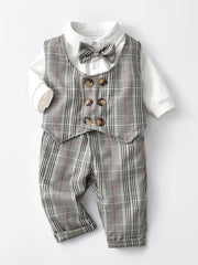 Baby Boys Gentleman Suit Plaid Vest Pants 3pcs Set