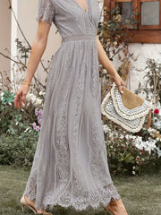 Lace V Neck Maxi Bridesmaid Dress