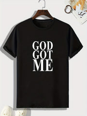 GOD GOT ME Pattern Print Men's Comfy Sports T shirt Graphic Tee