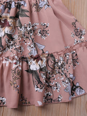 Toddler Girls Puff Sleeve Frill Trim Floral Ruffle Princess Dress