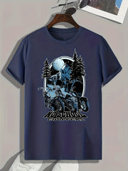 Motorcycle Forest Print Men's Graphic T shirt Casual Comfy Tees For Summer