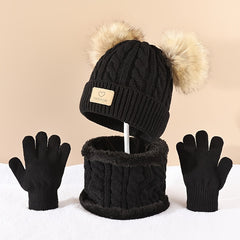 Winter Fur Ball Beanie Scarf Gloves Set