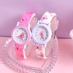 2pcs Butterfly Silicone Band Girls' Watch Set Non Waterproof Analog Quartz