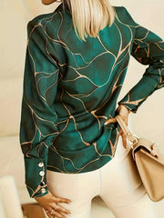 Casual Blouse Women's Plus Marble Print Button Up Long Sleeve