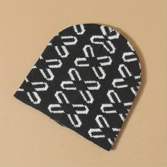 Geometric Jacquard Beanie Y2K Knit Hat Solid Hip Hop Elastic Skull Hat