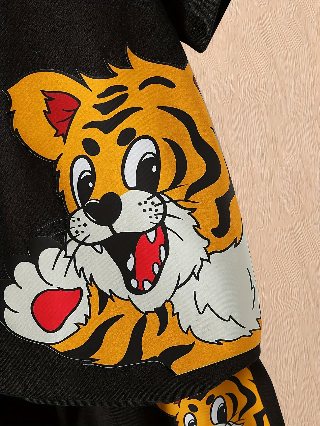 Boys Tiger Graphic Casual Outfit Round Neck T shirt & Shorts