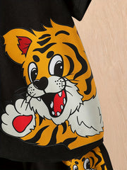 Boys Tiger Graphic Casual Outfit Round Neck T shirt & Shorts