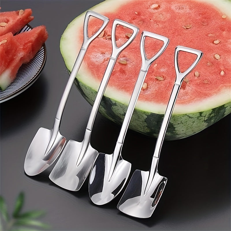 2pcs Stainless Steel Shovel Spoon Coffee Ice Cream Spoon Retro Square Spoon