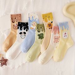 7 Pairs Cartoon Print Socks Women's Mid Tube Stockings