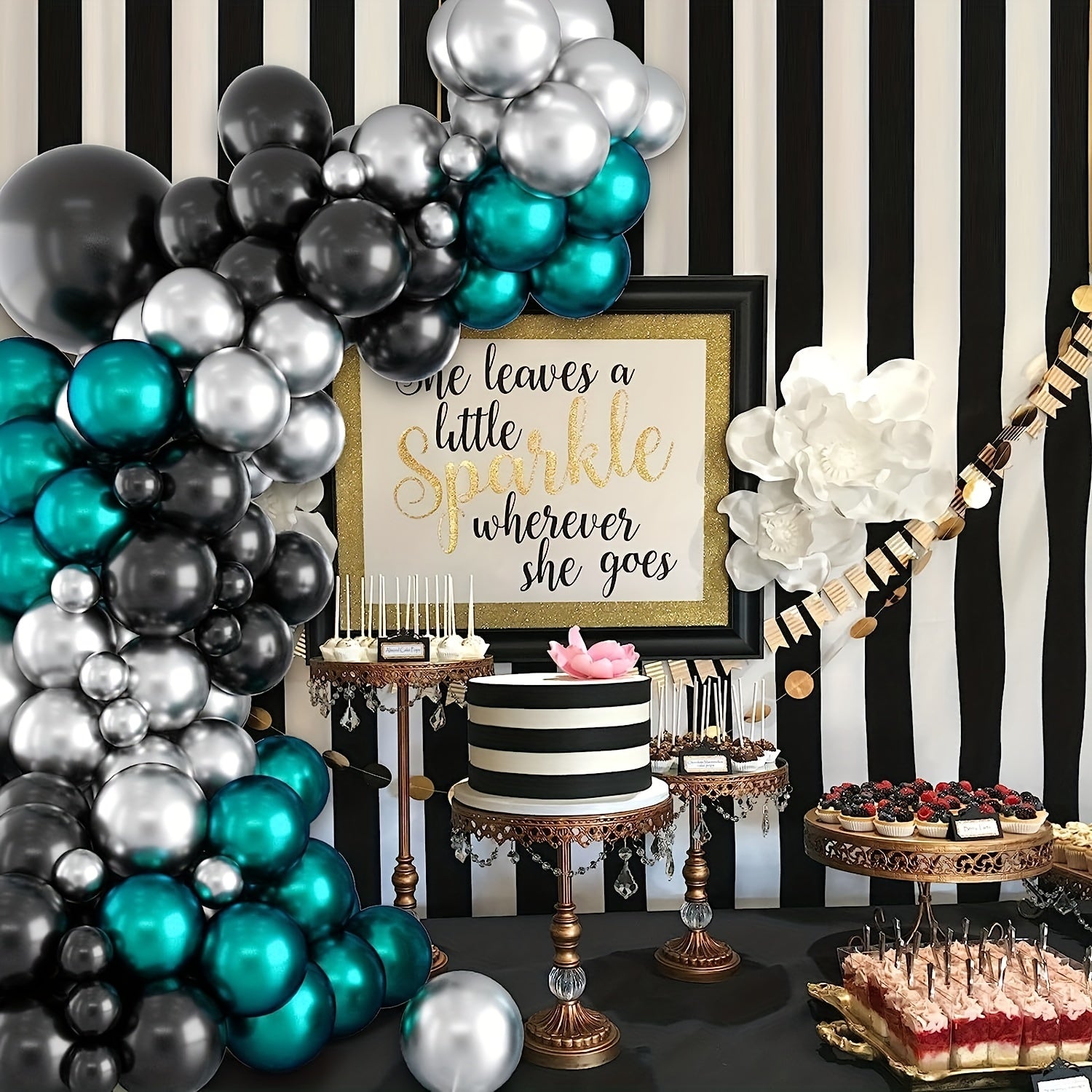 88pcs Teal Balloon Arch Kit Birthday Party Balloons Metallic Silver