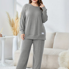 Solid Long Sleeve Top & Loose Pants Two Piece Set