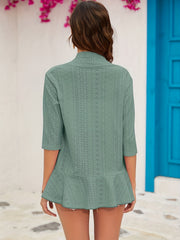 Eyelet Embroidered Open Front Top Cardigan Women's Clothing