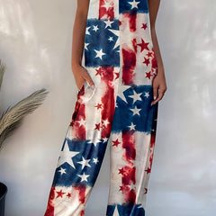 Flag Print Wide Leg Jumpsuit Sleeveless Casual Jumpsuit for Spring & Summer