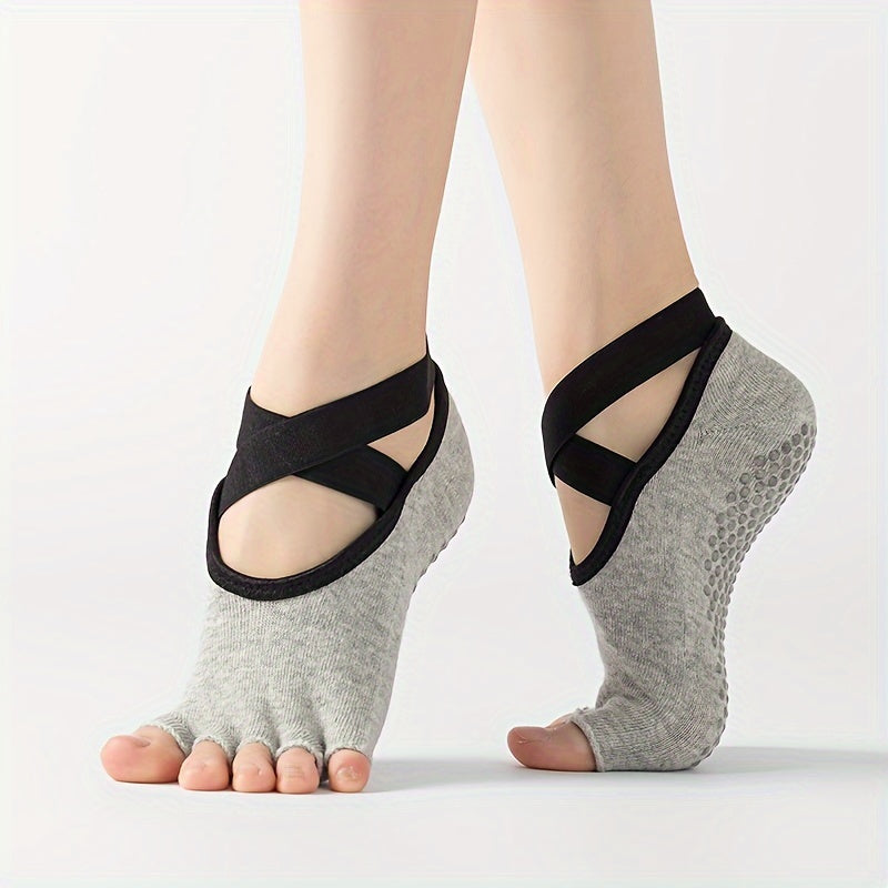 Women's Open Toe Yoga Socks Non Slip Cross Strap Sports Socks