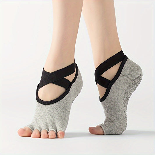 Women's Open Toe Yoga Socks Non Slip Cross Strap Sports Socks