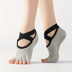Women's Open Toe Yoga Socks Non Slip Cross Strap Sports Socks