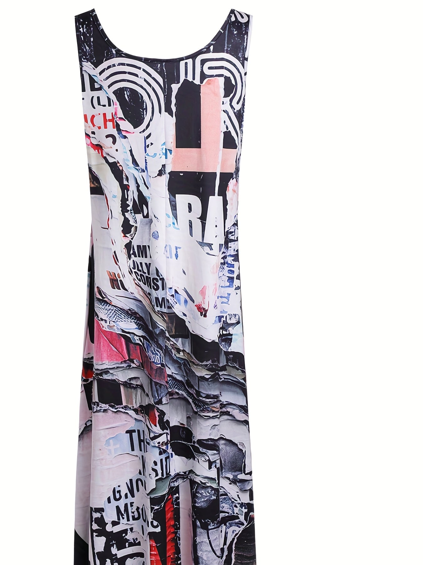 Casual Dress Random Print Round Neck High Stretch Tank Ma